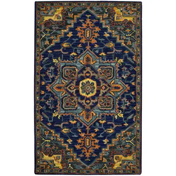8' X 10' Blue Teal And Brick Red Wool Medallion Hand Tufted Area Rug