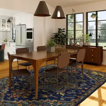 8' X 11' Blue Teal And Brick Red Wool Medallion Hand Tufted Area Rug