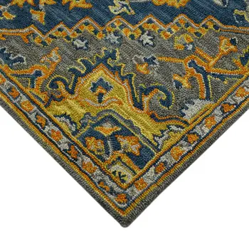8' X 10' Blue Gray And Orange Wool Medallion Hand Tufted Area Rug