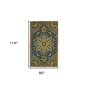 8' X 10' Blue Gray And Orange Wool Medallion Hand Tufted Area Rug