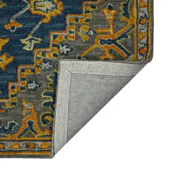 8' X 11' Blue Gray And Orange Wool Medallion Hand Tufted Area Rug