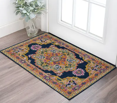 2' X 3' Blue Purple And Brown Wool Medallion Hand Tufted Area Rug