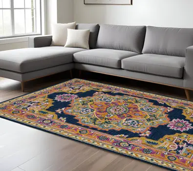 8' X 10' Blue Purple And Brown Wool Medallion Hand Tufted Area Rug