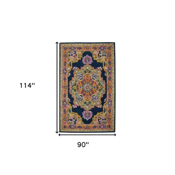 8' X 10' Blue Purple And Brown Wool Medallion Hand Tufted Area Rug