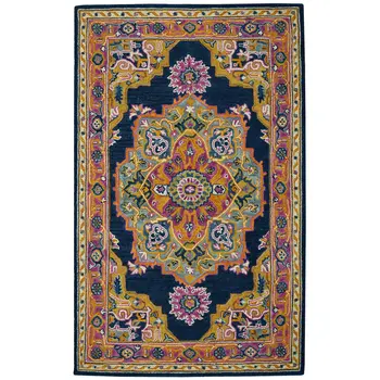 8' X 11' Blue Purple And Brown Wool Medallion Hand Tufted Area Rug