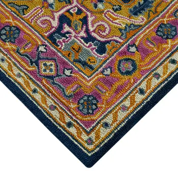 8' X 11' Blue Purple And Brown Wool Medallion Hand Tufted Area Rug