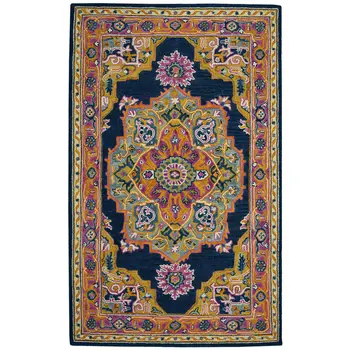 8' X 11' Blue Purple And Brown Wool Medallion Hand Tufted Area Rug