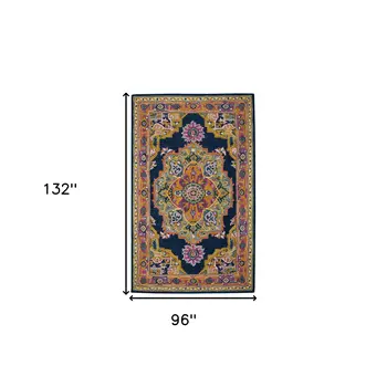 8' X 11' Blue Purple And Brown Wool Medallion Hand Tufted Area Rug