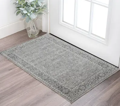 2' X 3' Gray And Dark Gray Wool Medallion Hand Woven Area Rug