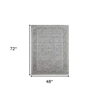 4' X 6' Gray And Dark Gray Wool Medallion Hand Woven Area Rug