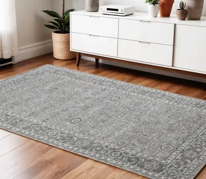 4' X 6' Gray And Dark Gray Wool Medallion Hand Woven Area Rug