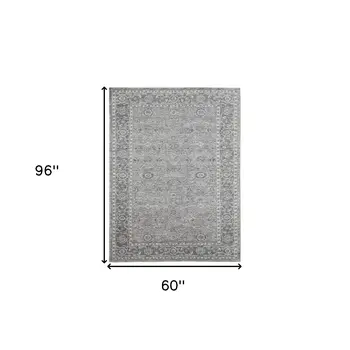 5' X 8' Gray And Dark Gray Wool Medallion Hand Woven Area Rug