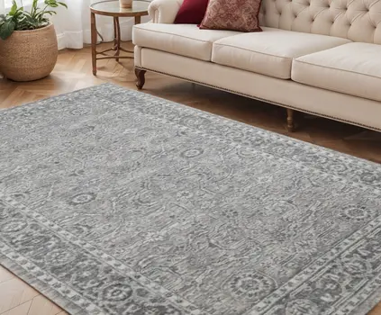 5' X 8' Gray And Dark Gray Wool Medallion Hand Woven Area Rug