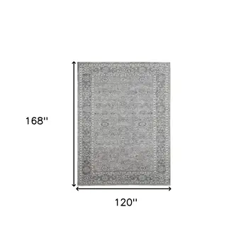 10' X 14' Gray And Dark Gray Wool Medallion Hand Woven Area Rug