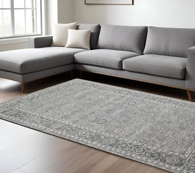 10' X 14' Gray And Dark Gray Wool Medallion Hand Woven Area Rug