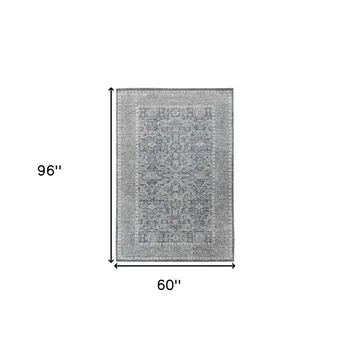 5' X 8' Gray And Dark Gray Wool Medallion Hand Woven Area Rug