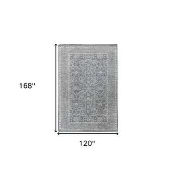 10' X 14' Gray And Dark Gray Wool Medallion Hand Woven Area Rug
