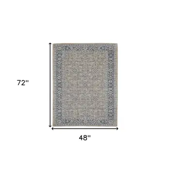 4' X 6' Gold Charcoal And Ivory Wool Medallion Hand Woven Area Rug