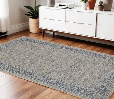 4' X 6' Gold Charcoal And Ivory Wool Medallion Hand Woven Area Rug