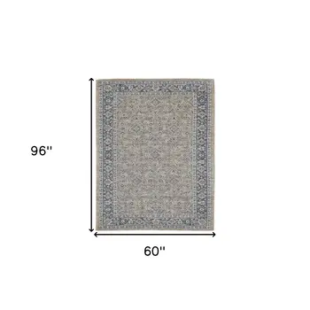 5' X 8' Gold Charcoal And Ivory Wool Medallion Hand Woven Area Rug