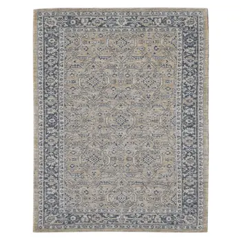 10' X 14' Gold Charcoal And Ivory Wool Medallion Hand Woven Area Rug