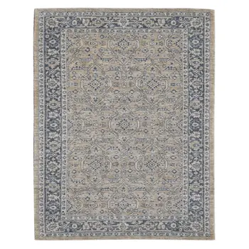 10' X 14' Gold Charcoal And Ivory Wool Medallion Hand Woven Area Rug