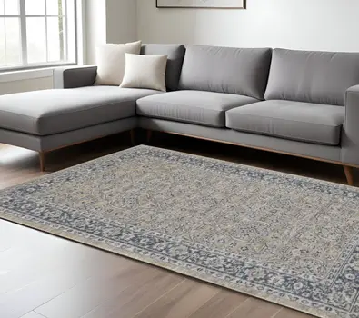 10' X 14' Gold Charcoal And Ivory Wool Medallion Hand Woven Area Rug