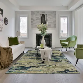 2' X 3' Sand And Green Wool Abstract Hand Tufted Area Rug