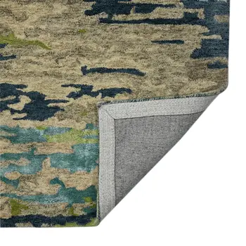 9' X 13' Sand And Green Wool Abstract Hand Tufted Area Rug