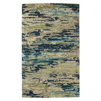 9' X 13' Sand And Green Wool Abstract Hand Tufted Area Rug