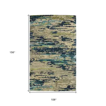 9' X 13' Sand And Green Wool Abstract Hand Tufted Area Rug