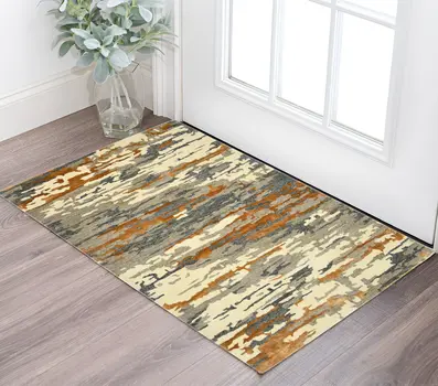 2' X 3' Orange Ivory And Green Wool Abstract Hand Tufted Area Rug