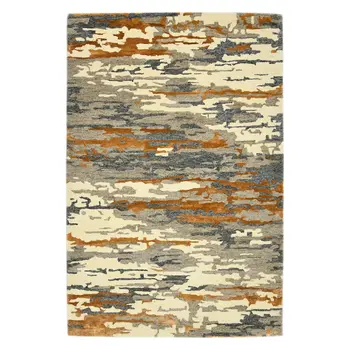 2' X 3' Orange Ivory And Green Wool Abstract Hand Tufted Area Rug