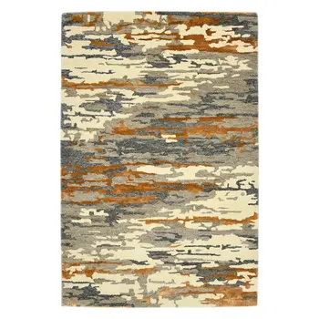 2' X 3' Orange Ivory And Green Wool Abstract Hand Tufted Area Rug