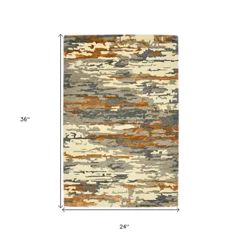 2' X 3' Orange Ivory And Green Wool Abstract Hand Tufted Area Rug