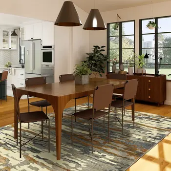 4' X 6' Orange Ivory And Green Wool Abstract Hand Tufted Area Rug