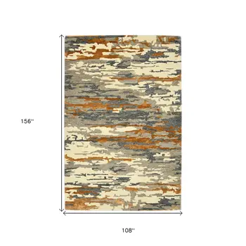 9' X 13' Orange Ivory And Green Wool Abstract Hand Tufted Area Rug
