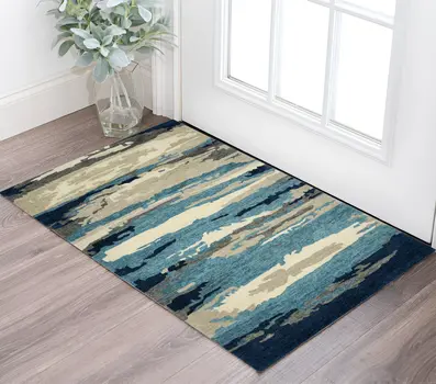 2' X 3' Blue Gray And Ivory Wool Abstract Hand Tufted Area Rug
