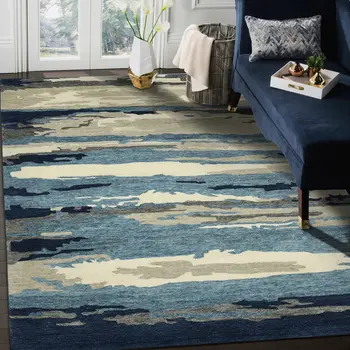 2' X 3' Blue Gray And Ivory Wool Abstract Hand Tufted Area Rug