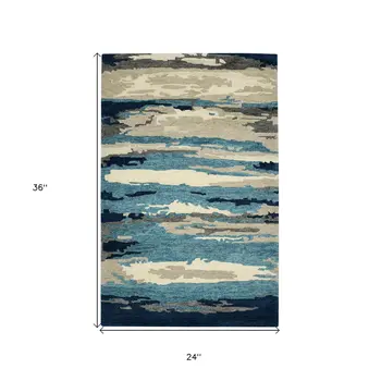 2' X 3' Blue Gray And Ivory Wool Abstract Hand Tufted Area Rug