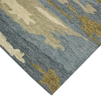 2' X 3' Light Blue Ivory And Brown Wool Abstract Hand Tufted Area Rug
