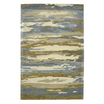 2' X 3' Light Blue Ivory And Brown Wool Abstract Hand Tufted Area Rug