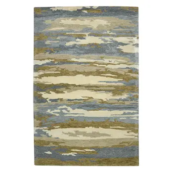 4' X 6' Light Blue Ivory And Brown Wool Abstract Hand Tufted Area Rug