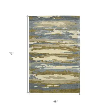 4' X 6' Light Blue Ivory And Brown Wool Abstract Hand Tufted Area Rug