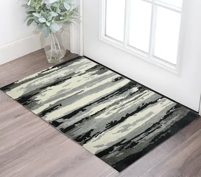 2' X 3' Dark Gray Black And Ivory Wool Abstract Hand Tufted Area Rug