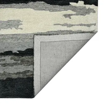 4' X 6' Dark Gray Black And Ivory Wool Abstract Hand Tufted Area Rug