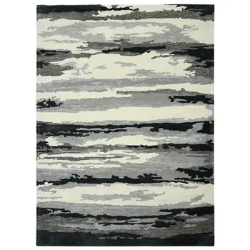 4' X 6' Dark Gray Black And Ivory Wool Abstract Hand Tufted Area Rug