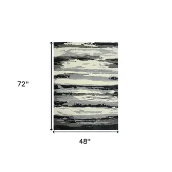 4' X 6' Dark Gray Black And Ivory Wool Abstract Hand Tufted Area Rug