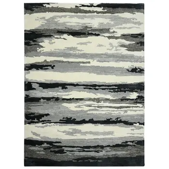 8' X 10' Dark Gray Black And Ivory Wool Abstract Hand Tufted Area Rug