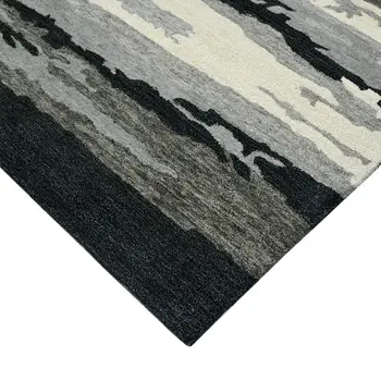 8' X 10' Dark Gray Black And Ivory Wool Abstract Hand Tufted Area Rug